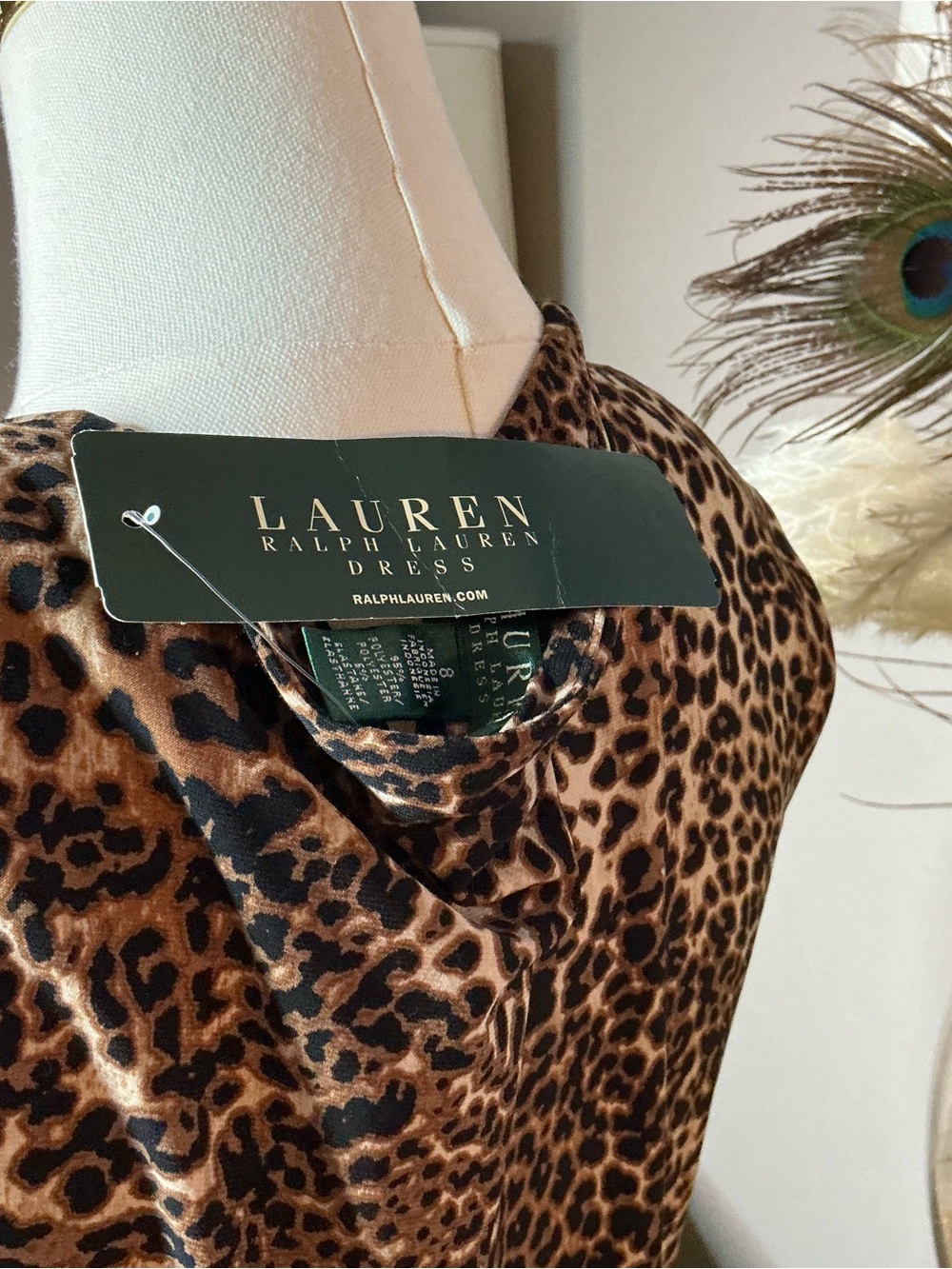 NWT Ralph Lauren Leopard Print Ruched Midi Dress Luxury Mobwife - Picture 5 of 9